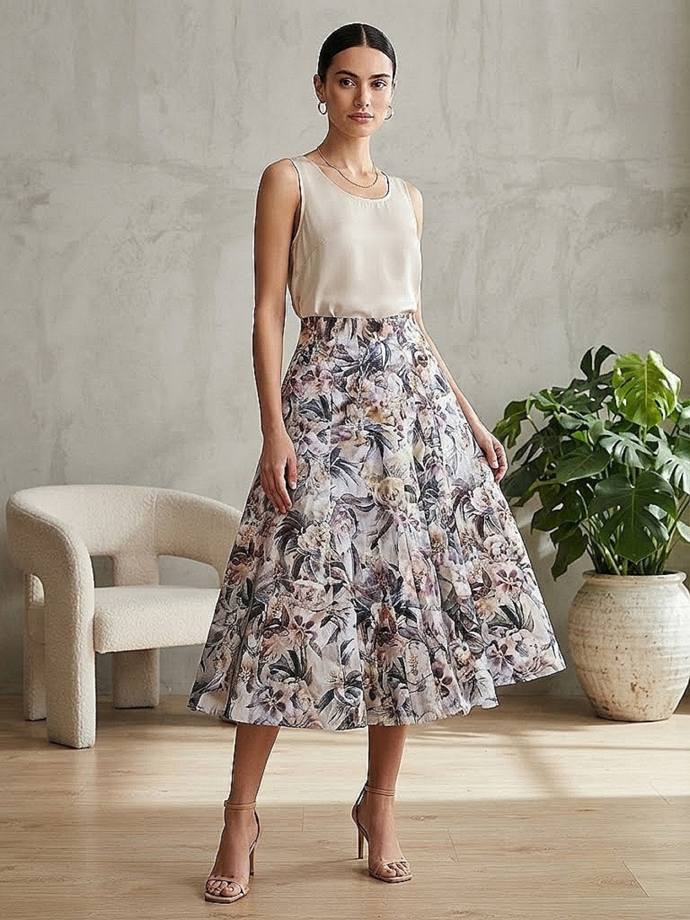 ANTONIO MELANI Cream Top with Floral Maxi Skirt